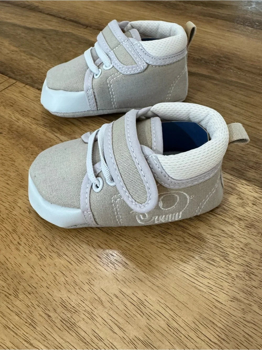 Neutral Beige Baby Walker Sneakers with Elephant Stitch